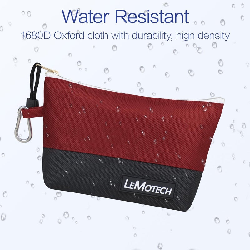 LeMotech Tool Pouches with Zipper, Water Resistant Small Tool Bags, 1680D Oxford Utility Bag for Tool Organizers and Storage, Red/Yellow/Blue 3 Pack - Image 2